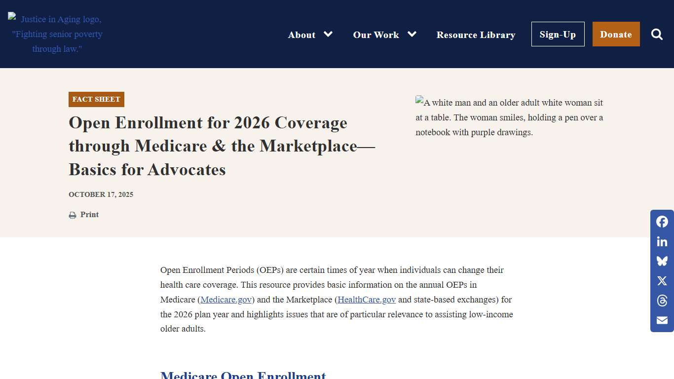 Open Enrollment for 2026 Coverage through Medicare & the Marketplace—Basics for Advocates - Justice in Aging
